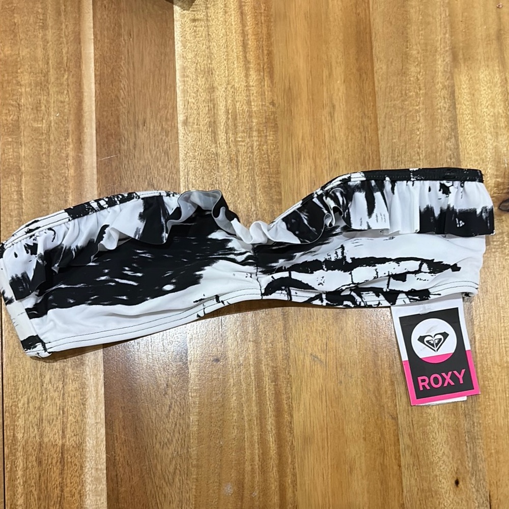 Roxy Black and White Bandeau Bikini Top